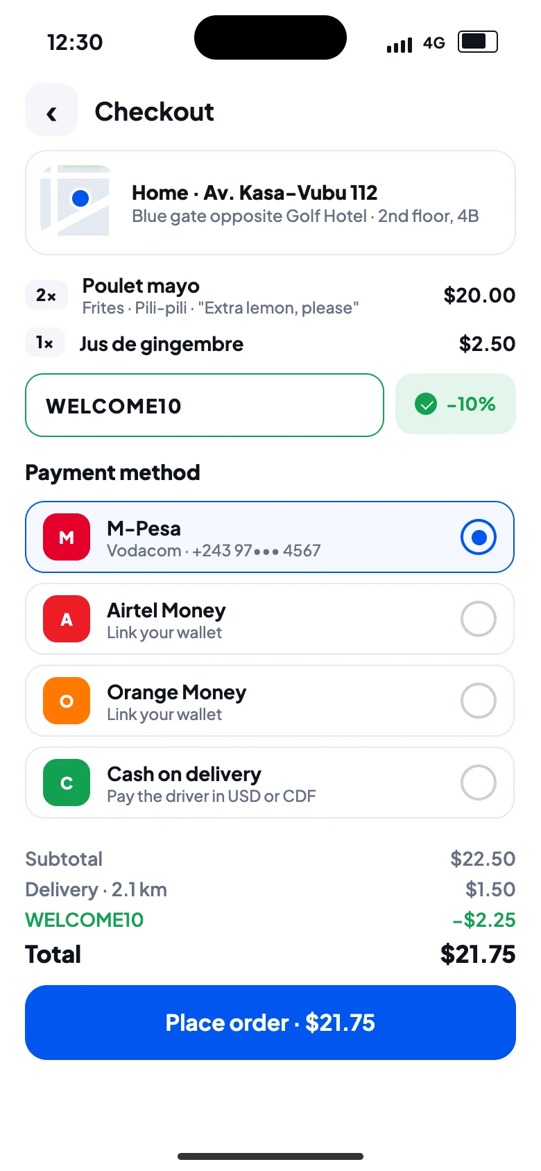 Fik'apa checkout paying with M-Pesa